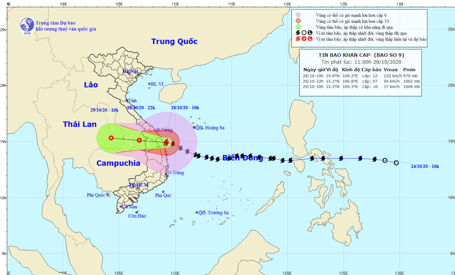 Tin bão khẩn cấp - cơn bão số 09 (11h00 ngày 28/10)
