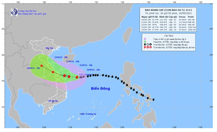 bão số 5 lúc 20h ngày 10 9