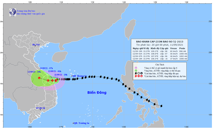 bão số 5 lúc 20h ngày 11 9