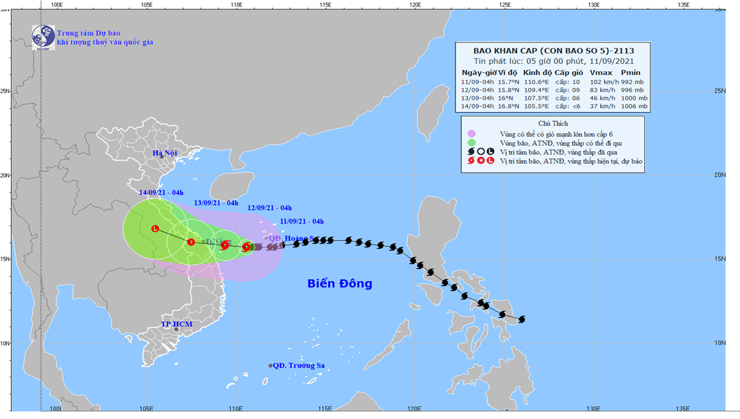 cơn bão số 5, 05 giờ ngày 11 9 2021