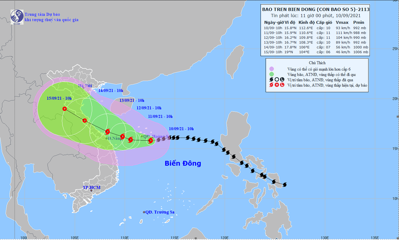 cơn bão số 5, 11 giờ ngày 10 9 2021