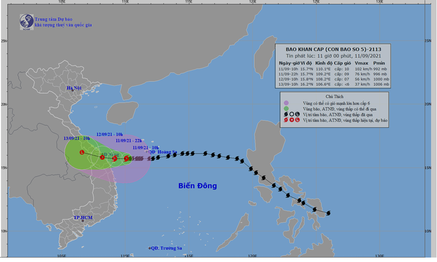 cơn bão số 5, 11 giờ ngày 11 9 2021